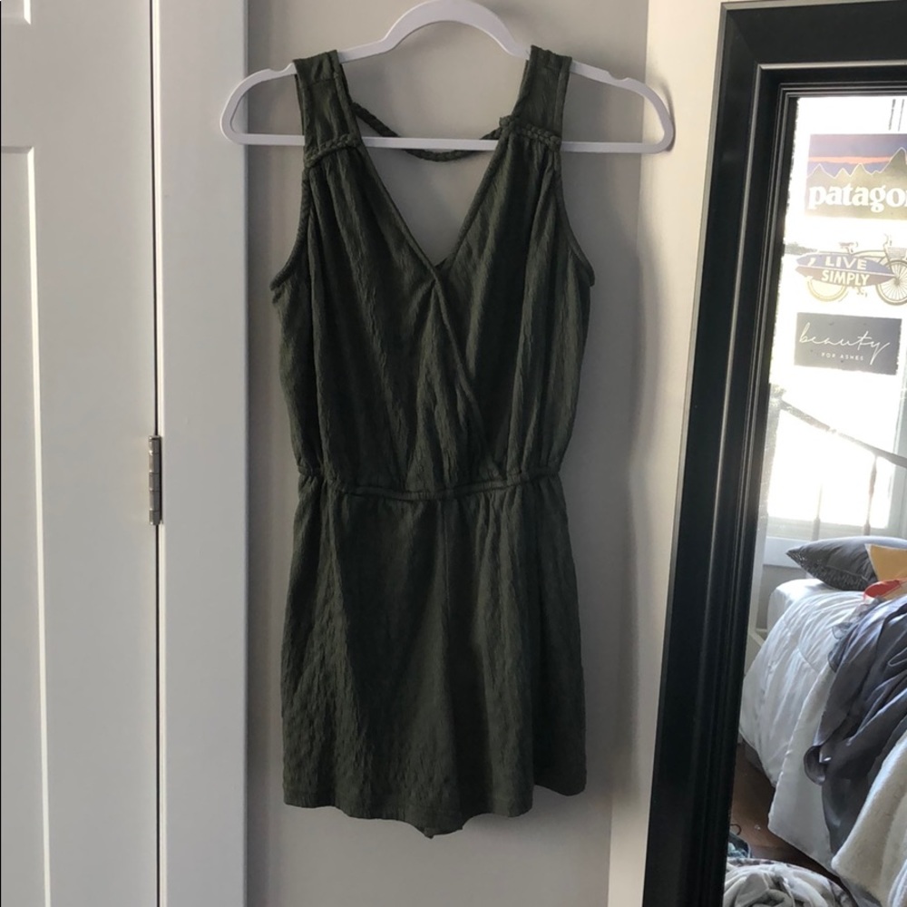 Olive Green Textured Wrap Shorts Romper